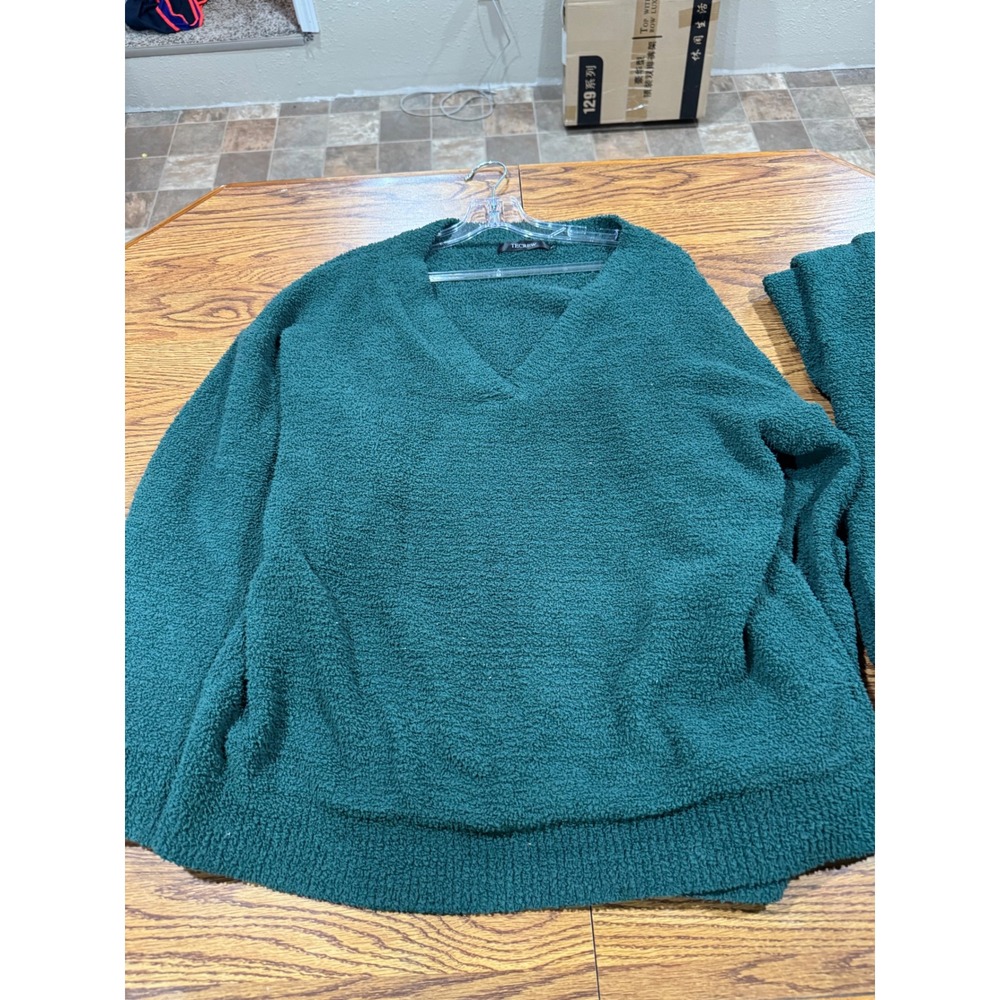 TECREW Womens XL Teal Green Fuzzy Popcorn Knit 2 Piece Lounge Set Pajamas Co-ord